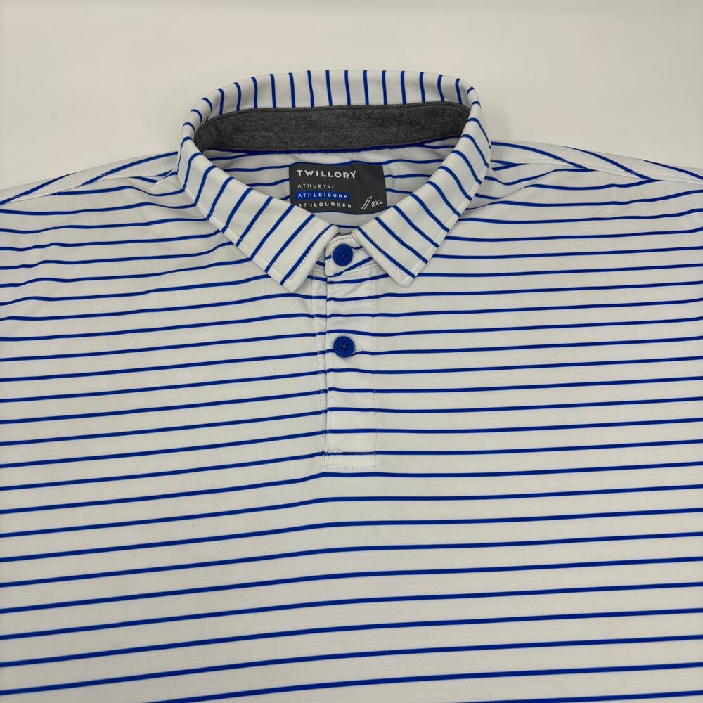 Twillory Mens 2XL White Blue Striped Athletic Short Sleeve Polo‎ Shirt